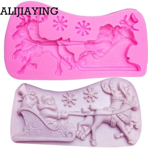 M0035 Christmas deer Sleigh silicone mold Snowflake shape fondant molds DIY cake decorating tools Sugar Paste Candy Molds