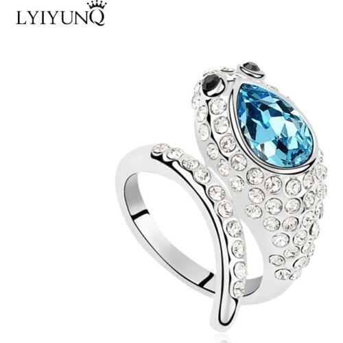 Fashion Brand Silver Plated Lovely Animal Fine Jewelry Trendy Cute Snake Girls Crystal Wedding Rings For Women