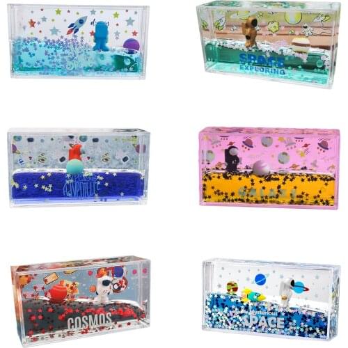 Fashion Spaceman Astronaut Rectangle Quicksand Office Desk Study Room Decoration Relieve Stress Dynamic Confetti Birthday Gifts