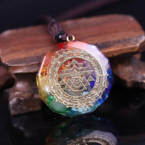 Chakras Power Necklace Geometric Natural Stone Drop Mould Crystal Men Women Handmade Ethnic Style Colorful Jewelry Necklace