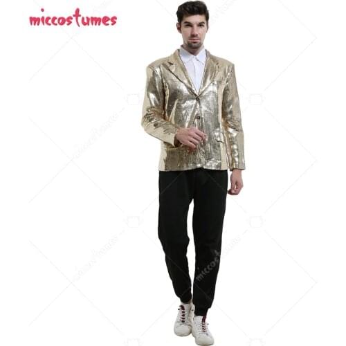 Mens Stylish Dancer Stage Blazer Jacket Gold Silver Sequin Blazer Male Disco Festival Carnaval Party Prom Costumes