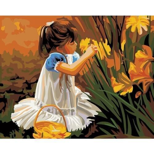 DIY Digital Painting By Numbers girl picking flowers oil painting mural Kits Coloring Wall Art Picture Gift frameless