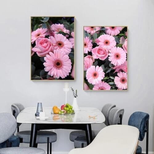 Wall Art Colorful Pink Flowers Canvas Painting Flower Plant Posters and Prints Living Room Home Decor Frameless