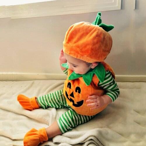 Shoes top hats 3pcs Toddler Baby Kids Girls Demon Pumpkin Halloween Outfits Set bebek giyim Baby warmer suit Baby clothes 2021