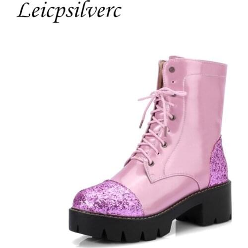 Autumn and winter Martin boots Frenulum Womens Boots fashion pu Root High-heeled shoes Womens Shoes woman Plus Size 34-43