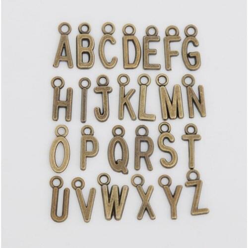 RAINXTAR Alphabet Charms Metal 26 Initial A-Z Letter Charms 5packs=130pcs/lot, Each Alphabet Charm 5pcs, AAC1198