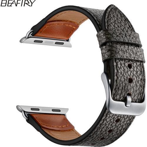 BEAFIRY Genuine Leather Watch Band for Apple Watch 42mm 38mm Watch Straps Stone Pattern Watchband for iwatch 3/2/1 for Men Women