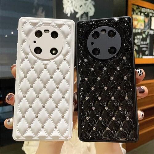 Luxury Glitter Diamond Phone Case For Huawei P50 Pro Mate 40 Nova 8 8pro Fashion Texture Grid Cand Color Soft Bumper Back Cover