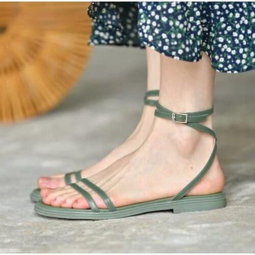 Summer Womens Sandals 2021 Green Sandals Flats Casual Beach Shoes White Gladiator Flip Flops Female Footwear
