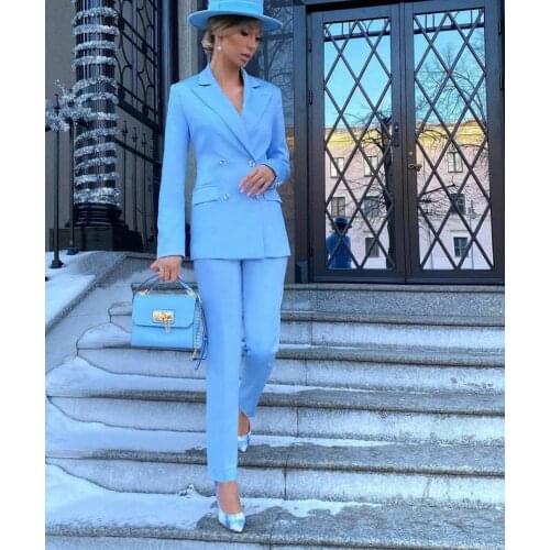 Blue Women Suits Fashion Ladies Business Blazer Casual Banquet Party Prom Female Suit 3 Piece Sets (Jacket+Vest+Pants)