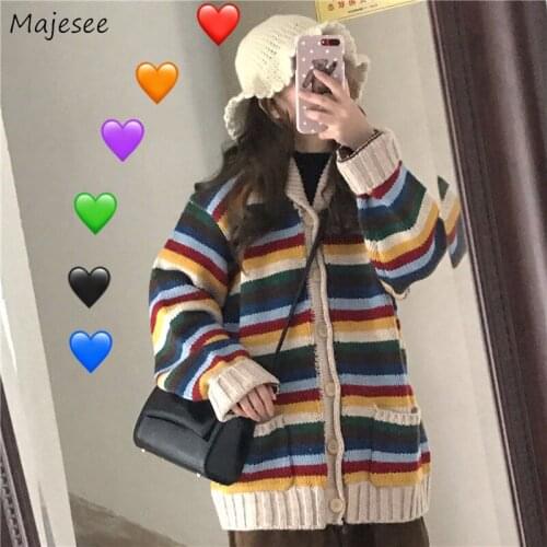Sweaters Cardigans Women Knitted Striped Japanese Style Retro Spring Warm Single Breasted Studnets Kawaii Fashion Leisure Female
