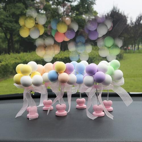 Car Ornaments Nodding Balloon Car Dashboard Decor Spring Shaking Head Toys Bobblehead Pink Car Accessory For Women Girls Gifts