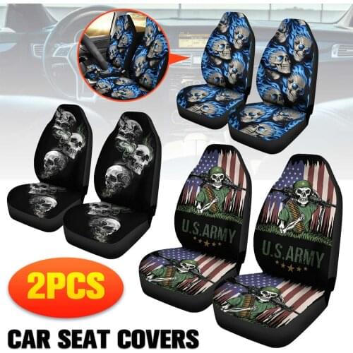 1/2PCS 3D Skull Printing Universal Car Seat Cover Protector Auto Van Car Front Seat Protector Breathable Fit Most Vehicles Seats