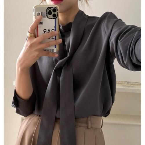 Women Blouses Atutumn Winter 2020 New Long Sleeve Solid Color Korean Style Loose Office Ladies Tops Casual Blusas Mujer