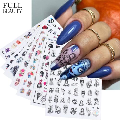 1pc Halloween Zombie Bride Nail Stickers Skull Snake Rose 3D Anime Sliders Water Tattoo Nail Decor Manicure Design CHCA725-732