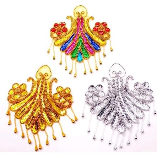 YACKALASI 10 Pcs Sequined Flower Patches Lace Applique Beads Hair Accessories 3D Embroidery Sewing On Trims Patch 16*20cm