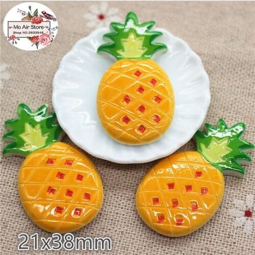 10PCS Resin pineapple fruit Flat back Cabochon imitation food Art Supply Decoration Charm Craft 21x38mm