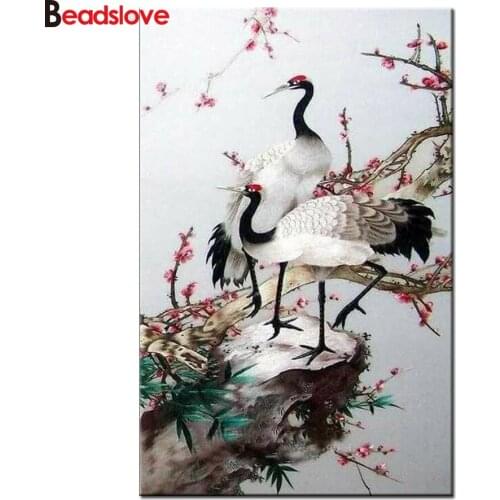 3d wallpaper China Crane birds flowers Diy Diamond Painting diamond mosaic 5d all Diamond Painting Cross Stitch Home Decoration