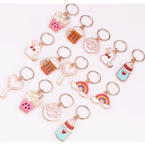 5Pcs/Lot Enamel Rainbow Milk Bottle Charms Cat Footprints Pendant Fit Neckalces Hair Clip Keychain Women Creative Gift Jewelry
