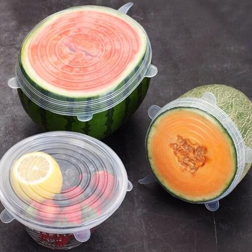 6 Pcs/Set Food Silicone Cover Cap Universal Silicone Lids for Cookware Bowl Reusable Stretch Lids Kitchen Accessories Cookware