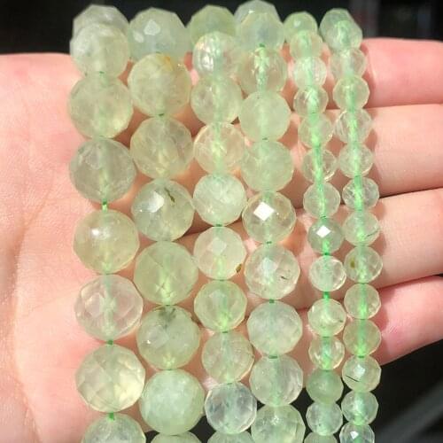 7.5inch Natural Faceted Green Prehnite Jades Stone Bead Round Loose Spacer Beads For Jewelry Making Bracelets Supplies 6 8 10mm