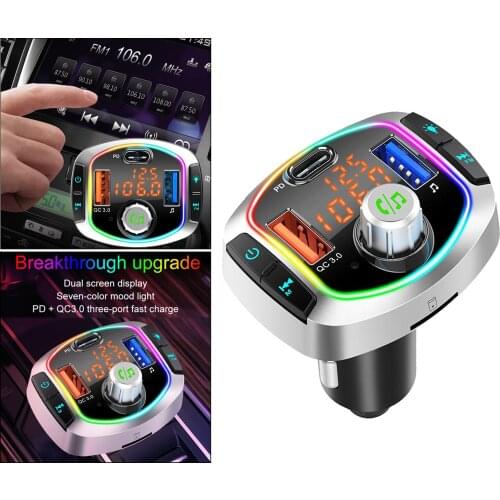 Car Wireless Bluetooth FM Transmitter QC3.0 PD 18W Fast Charge USB Drive