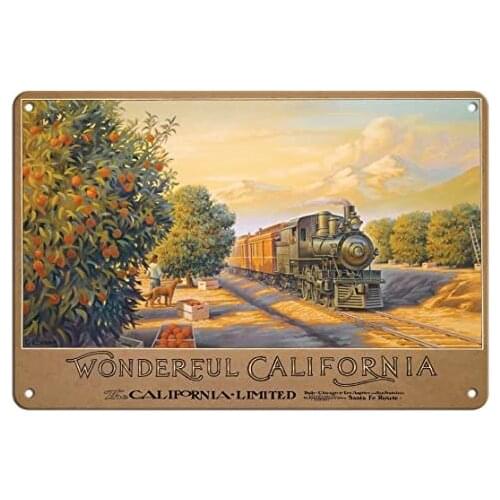 Wonderful California - Atchison, Topeka & Santa Fe Railway (ATSF) - Orange Orchards by Kerne Erickson Metal Tin Sign