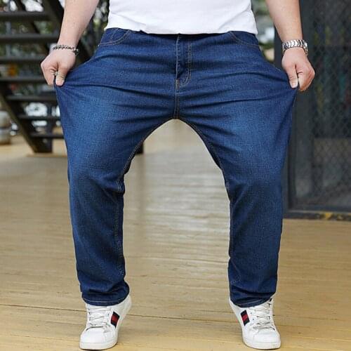 Plus size 32-48 200kg men stretch loose denim jeans wide-leg extra large wear-resistant casual business straight pants