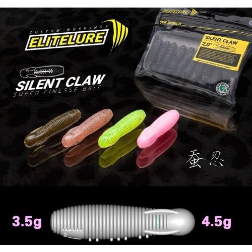 Elitelure SLIENT CLAW 10pcs Sinking Soft Lures Swimbait 1.5in/2in Silicone Pupa Hula Grubs Rubber Worms Baits For Bass Fishing