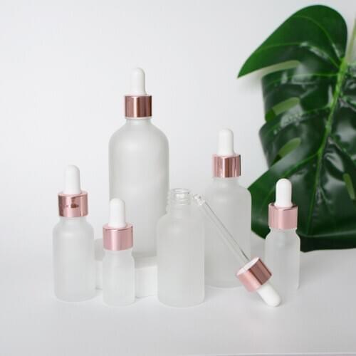 5ml/100ml Frosted Glass Dropper Bottle with Rose Gold Cap, Essential Oil Dropper Bottle, DIY Cosmetic Packaging Container