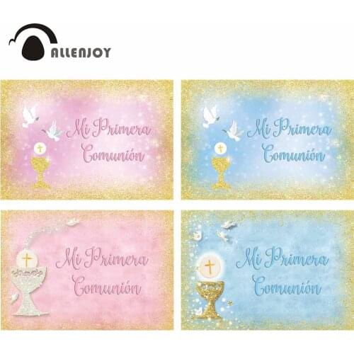 Allenjoy First Communion Background for Photography Holy Cross Grail Peace Dove Religious Activities Baptism Sequin Backdrop