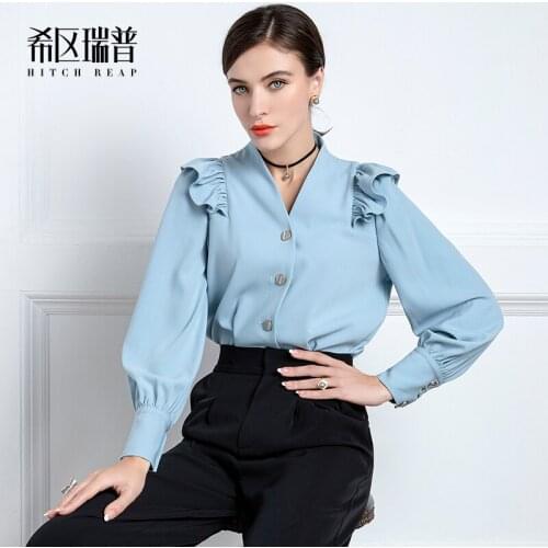 High End Shirt WomenS Sense Of Design Niche Early Autumn New French V-Neck Retro Slim Flying Sleeve Top