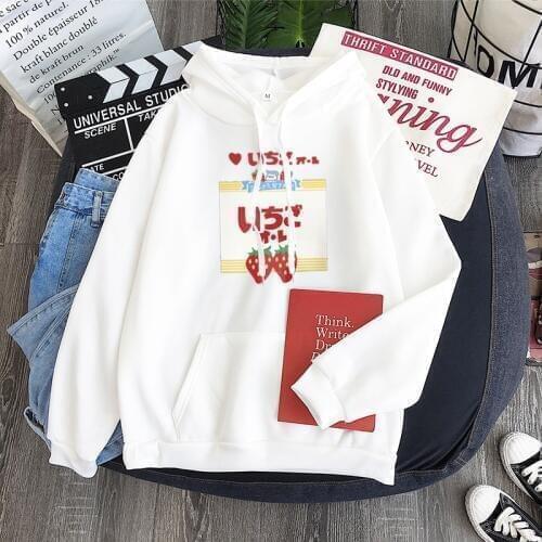 Kpop Harajuku hoodie Cute Strawberry Sweatshirt Lolita Style Strawberry Milk Graphic Hoodies Women Winter Schoolgirl Streetwear