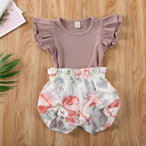 Newborn Infant Baby Girls Clothes Ruffle Romper Bodysuit Tops Floral Printed Shorts Pants Outfits Jumpsuit Set Sunsuit