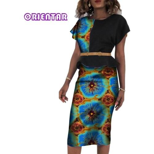 2 Pieces Women African Skirt Set Bazin Riche African Traditional Top and Skirts for Women Office Lady African Skirt Suits WY5216