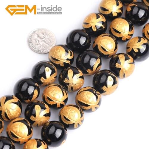 Natural Black Carved Tortoise/Phoenix Bird Agates 16mm Round Loose Beads for Jewelry Making 15" Strand DIY Men Gifts Wholesale