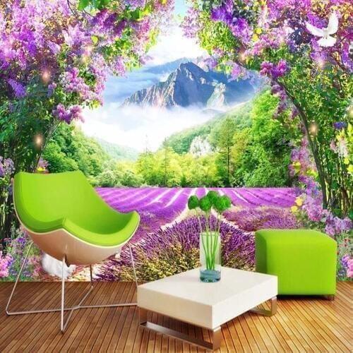 Lavender Flower Vine 3D Photo Mural Wallpaper Wall Decals Living Room Sofa Bedroom Home Decor Sticker Waterproof Canvas Painting