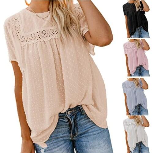 Summer Women Casual Solid Lace Crochet T-shirt 2021 Sexy Loose Short-sleeved White Female Tops Fashion Tees Beautiful Tshirt