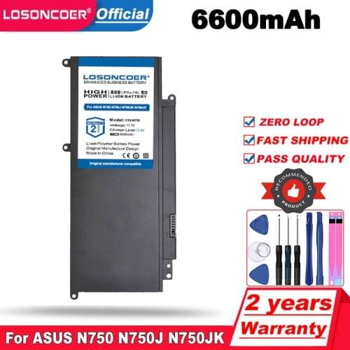 LOSONCOER Top Brand 100% New 6600mAh C32-N750 Laptop Battery for ASUS N750 N750J N750JK N750JV N750Y47JK-SL N750Y47JV-SL