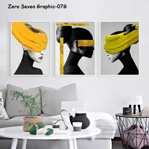 Fashion Black White Woman Portrait With Gold Foil Paint Smear Canvas Wall Poster And Print Picture For Salon Decoration