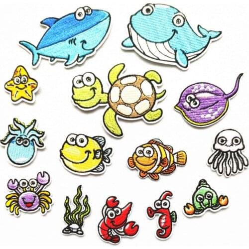 50pcs/Lot Embroidery Patches Letters Clothing Decoration Accessories Ocean Tortoise Dolphin Diy Iron Heat Transfer Applique