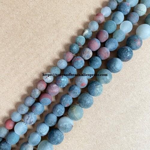 Natural Stone Matte African Bloodstone Round Loose Beads 15" Strand 4 6 8 10 12MM Pick Size For Jewelry Making DIY