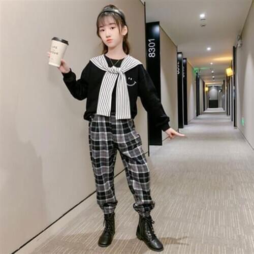 New Sale Spring And Autumn Children Clothes Suits Casual Kids Girls Tops+Pant 2Pcs Child Girl Clothes Two Colors For Age 4-13Yrs