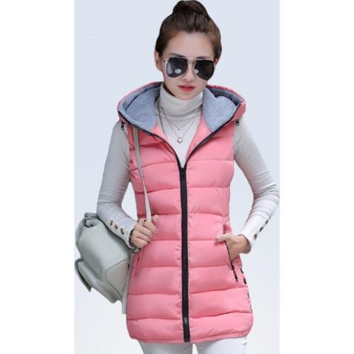 New Arrival Womens Long Vest Waistcoat 2016 Ladies Winter Vest Jacket Sleeveless Hooded Down Cotton Thick Warm Vest Female Coat