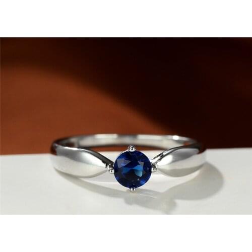 Charm Silver Color Engagement Ring Fashion Female Blue Zircon White Stone Ring Luxury Crystal Round Thin Wedding Rings For Women