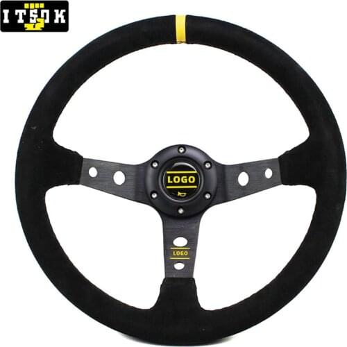 OM Suede Car Steering Wheel Universal 14inch 350MM JDM Deep Dish Style Race Drifting Rally Simulated Auto Driving Game With Logo