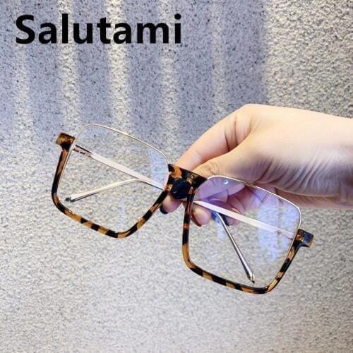 Clear Orange Frame Women Fashion Eyewear Oversized Half Frame Square Eyeglasses Transparent Lens Female Computer Shades Black
