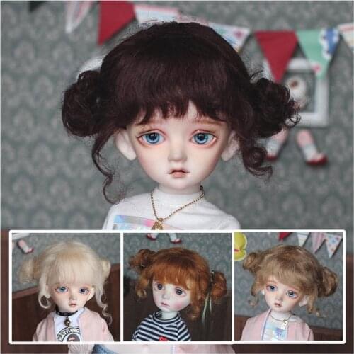 BJD doll wig fits in size 1/3 1/4 1/6 1/8 stylish versatile double bun hair mohair wig cute little curly fake hair