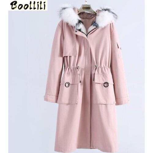 Boollili Parka Real Fur Coat Female Real Rabbit Fur Liner Winter Coat Women Fox Fur Collar Long Trench Coats Manteau Femme
