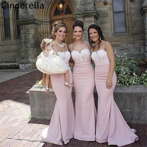 Bridesmaid Dresses Spaghetti Straps Floor Length Satin Lace Mermaid Bridesmaid Dresses With Zipper Back Wedding Party Dresses